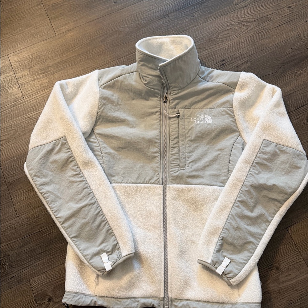 The North Face White and Light Gray Sherpa Fleece Jacket